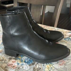 Black faux leather booties